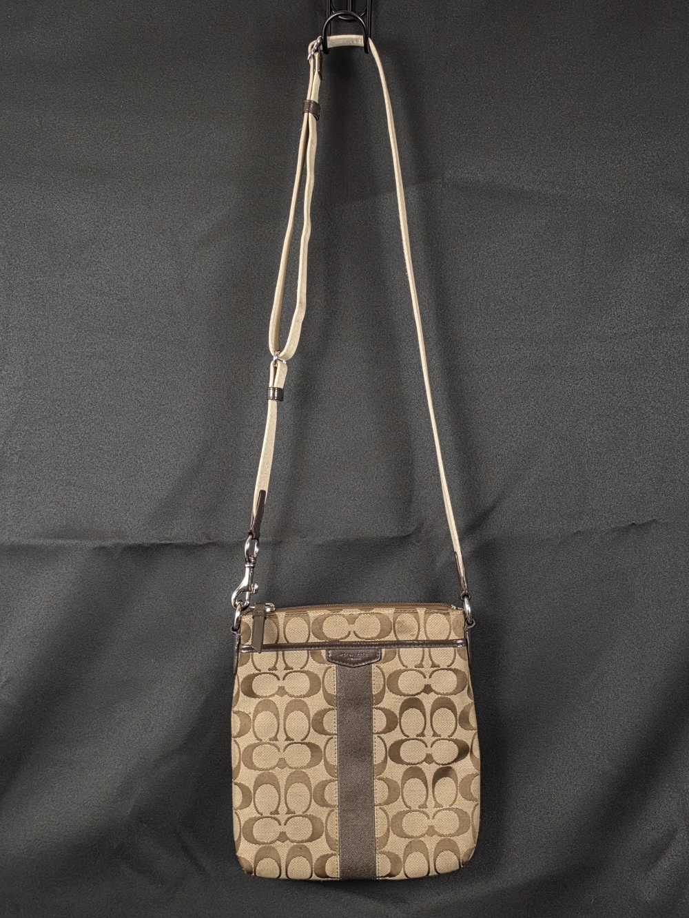Coach Tan and Brown Signature Canvas Crossbody Bag